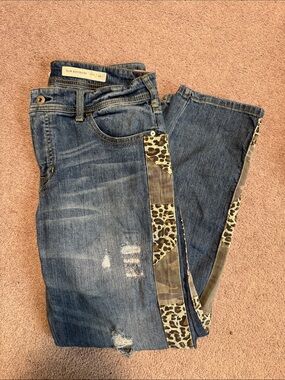 Pilcro Slim Boyfriend Women’s Jeans with Leopard Trim - Blue